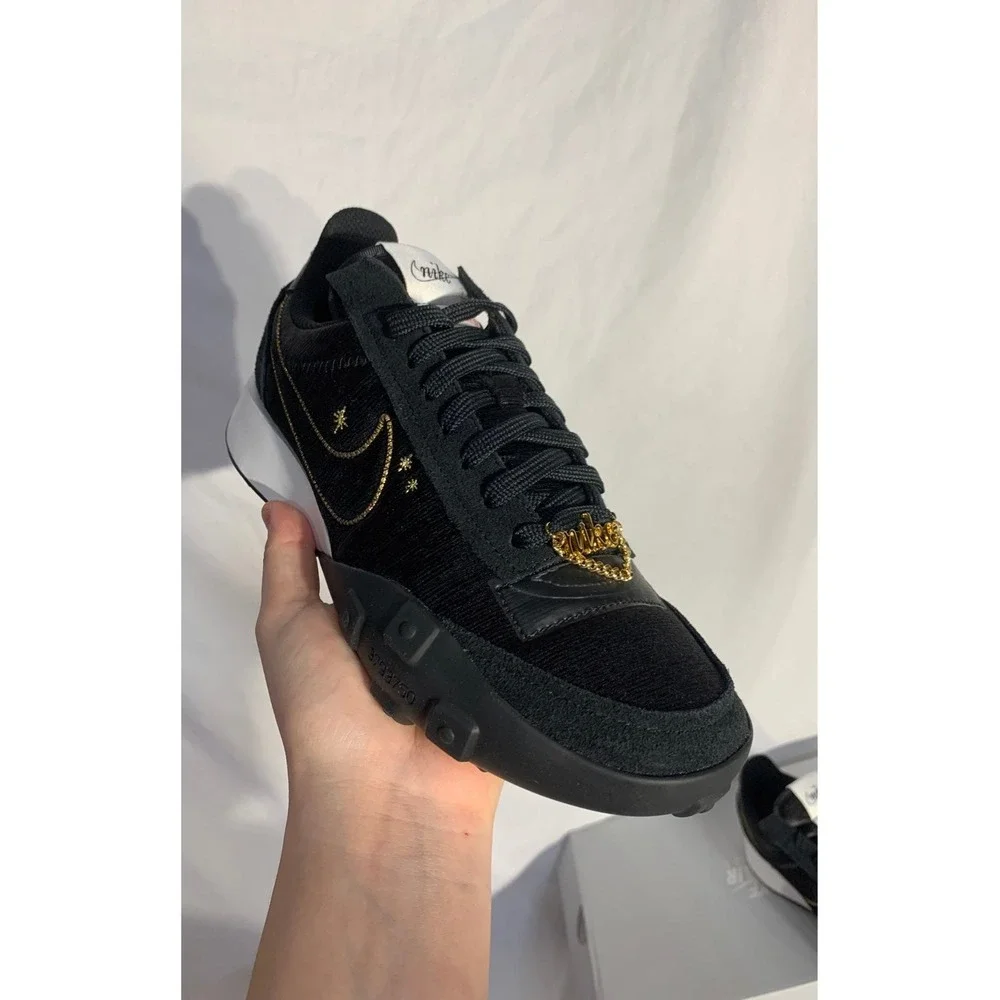 Nike Waffle Racer 2X Black Metallic Gold Astrology Pack Womans 5.5